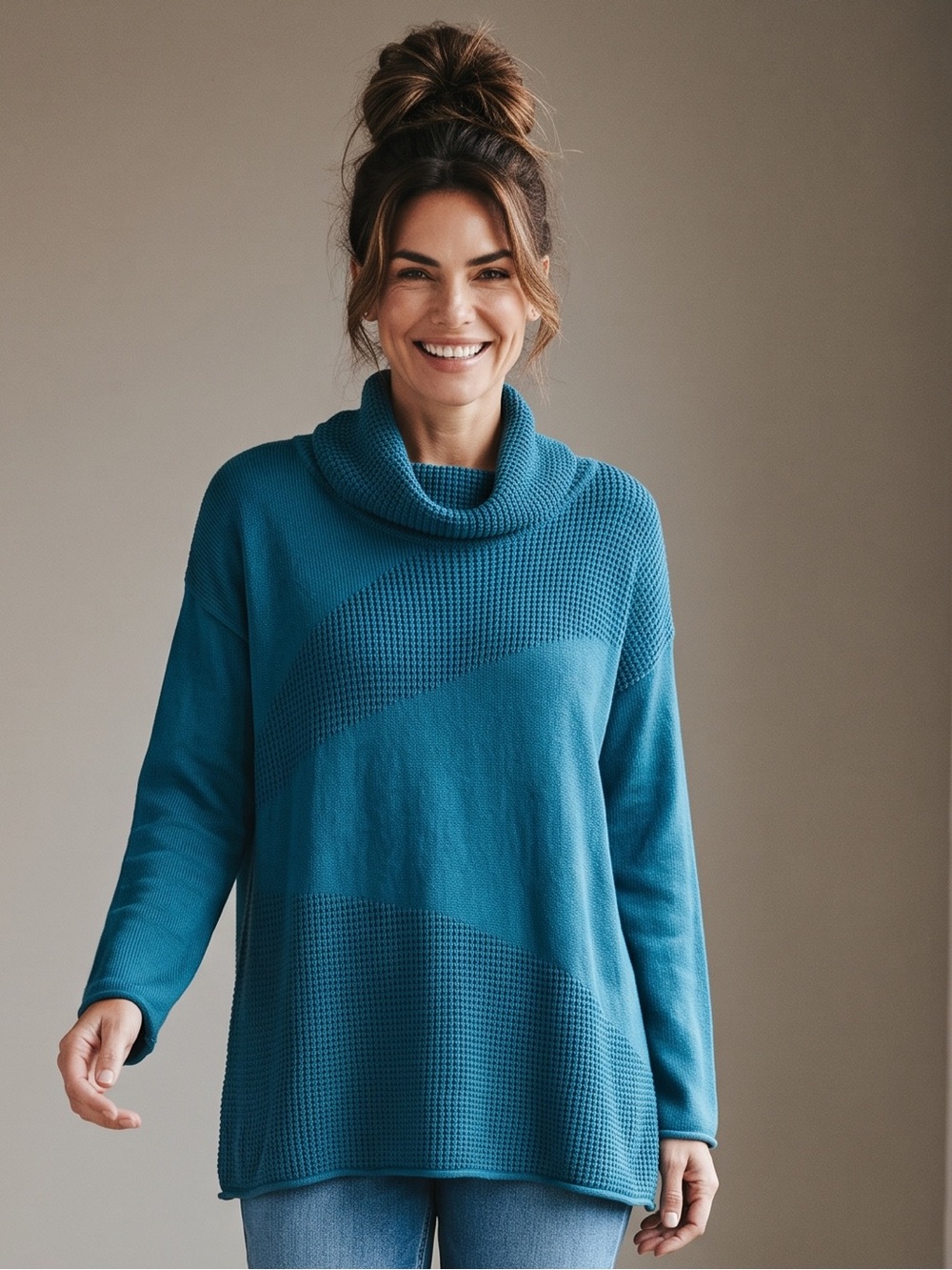 Pure Knits by Neon Buddha, cowl neck, cotton tunic sweater. Size large GUC - Picture 4 of 11